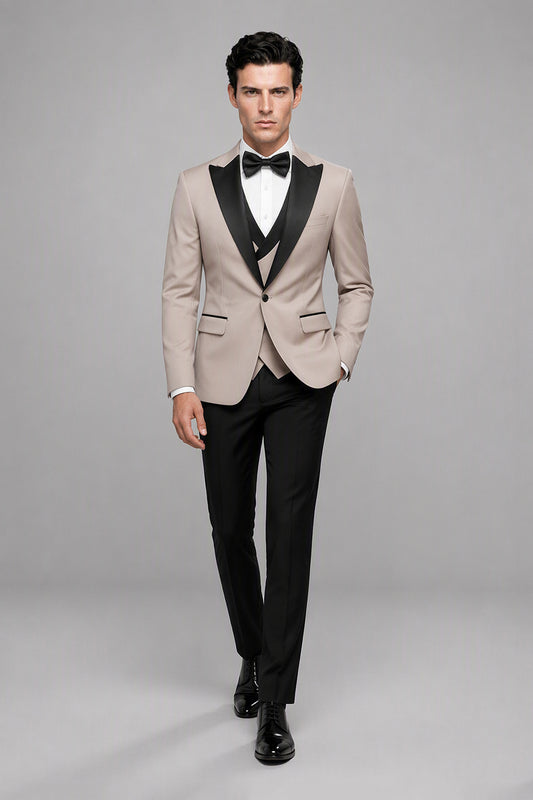 Men's Khaki Tuxedo 3-Piece Suit | Blazer, Vest & Trousers
