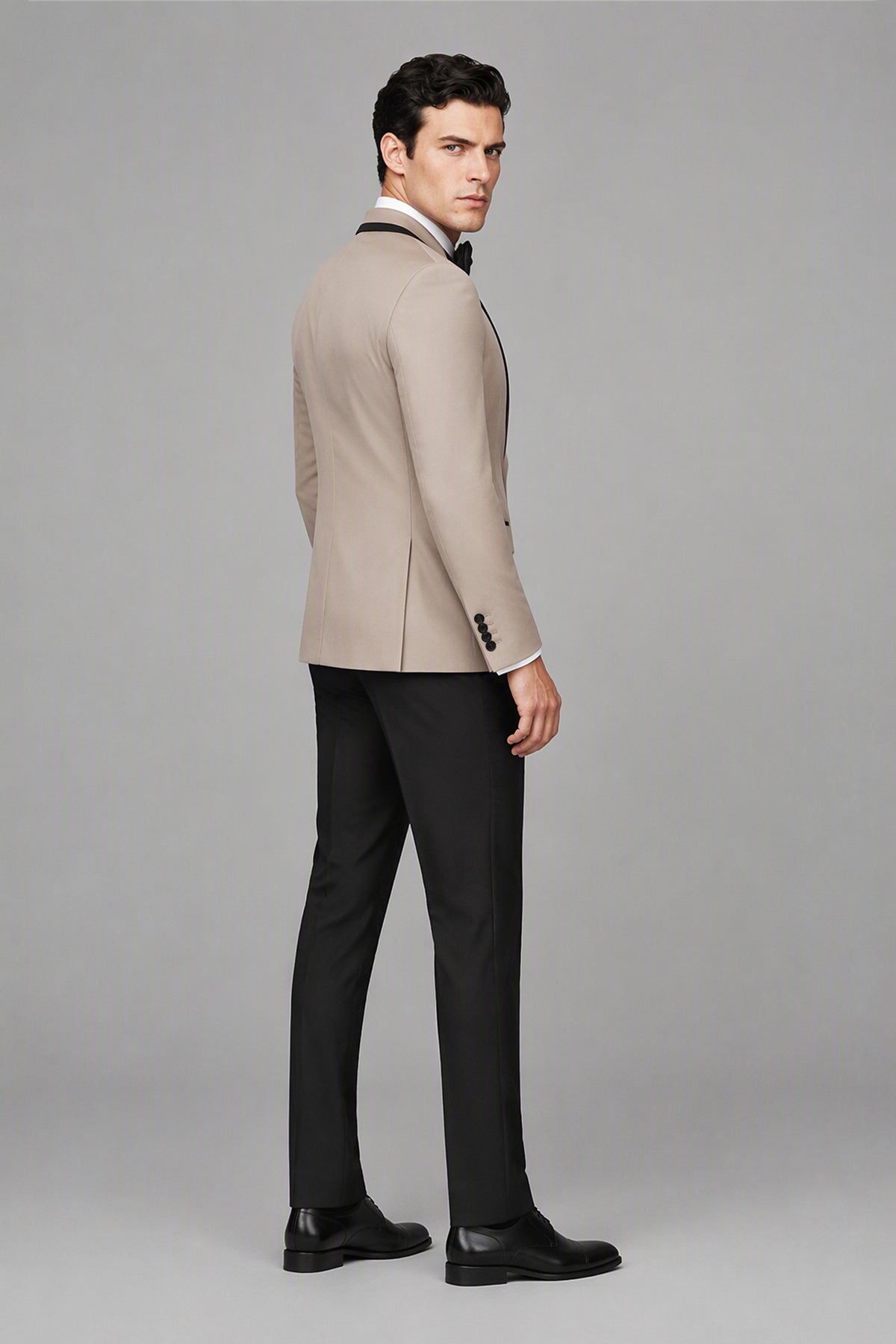 Men's Khaki Tuxedo 3-Piece Suit – Back View | Savile GA0179