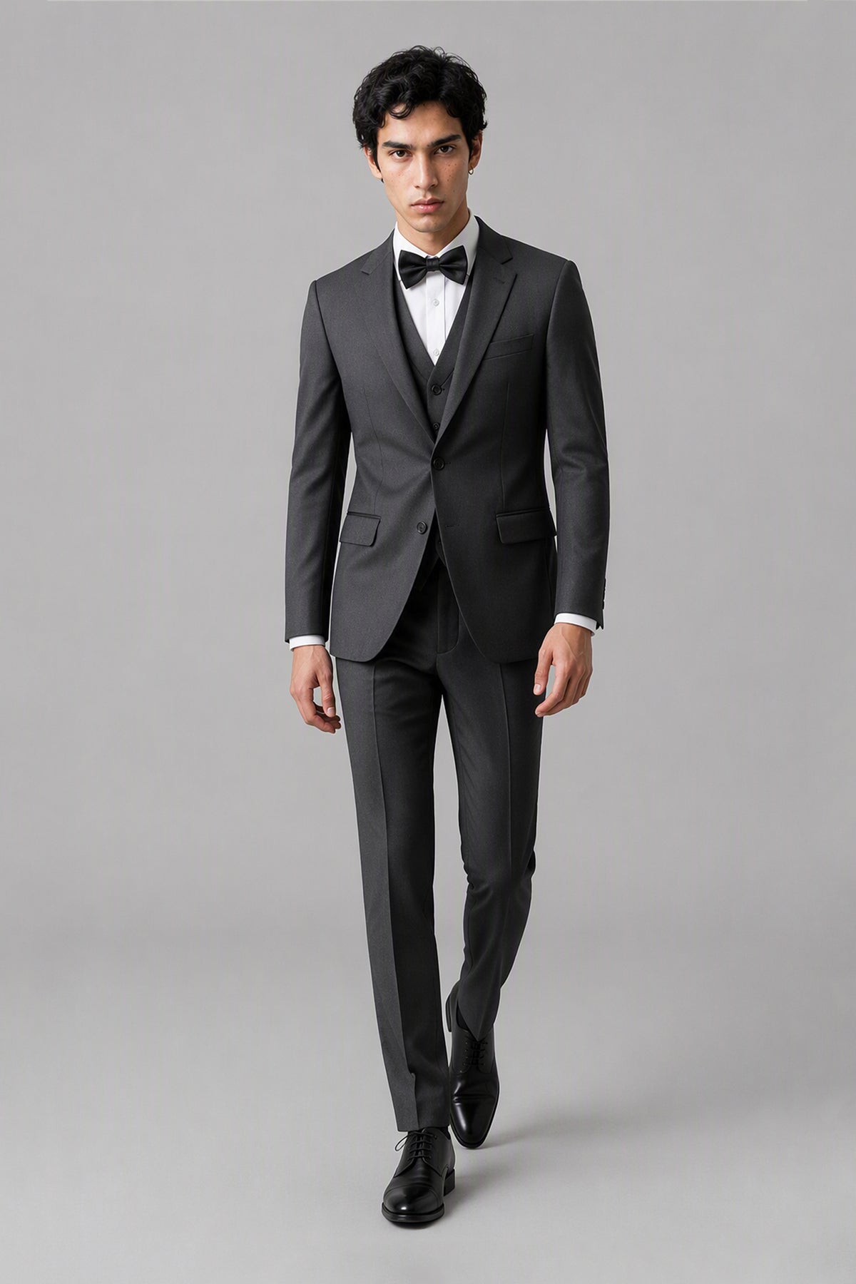 Men's Grey Tuxedo 3-Piece Suit – Full Body Front View | Savile GA0179