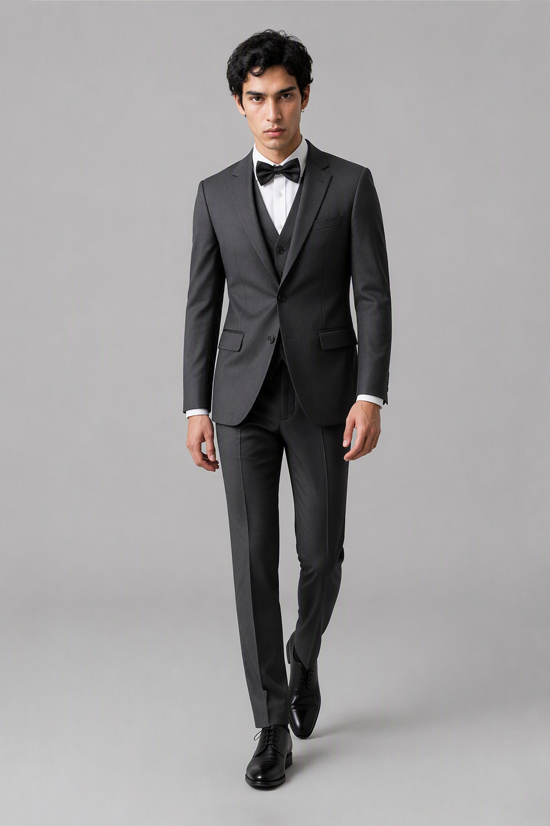 Men's Grey Tuxedo 3-Piece Suit – Full Body Front View | Savile GA0179