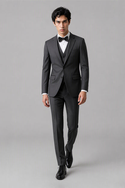 Men's Grey Tuxedo 3-Piece Suit – Full Body Front View | Savile GA0179