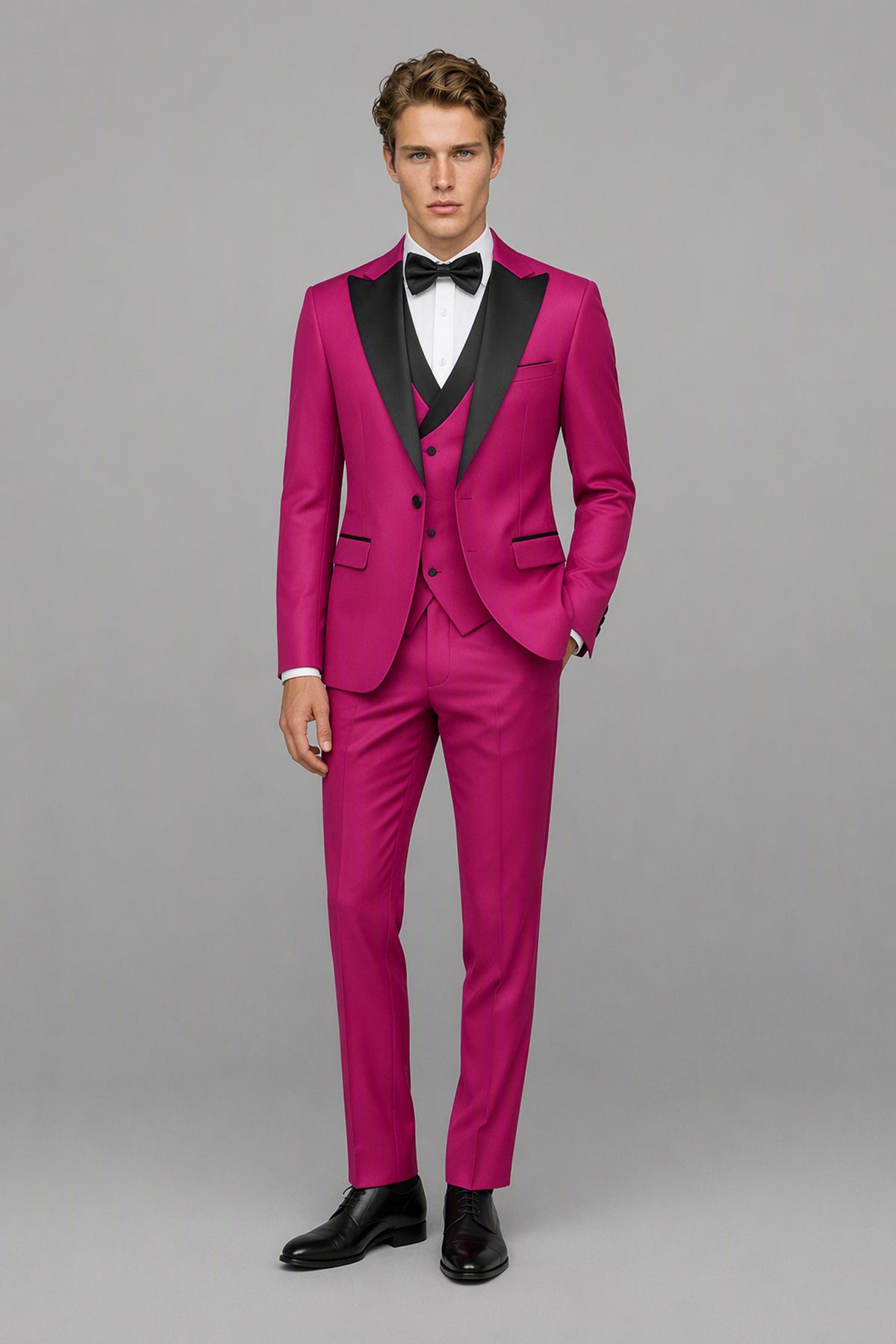 Men's Hot Pink Tuxedo 3-Piece Suit – Front Close-Up View | Savile GA0179