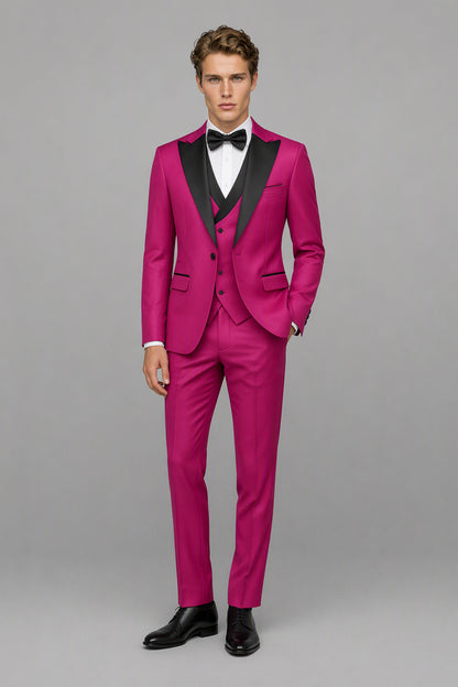 Men's Hot Pink Tuxedo 3-Piece Suit – Front Close-Up View | Savile GA0179
