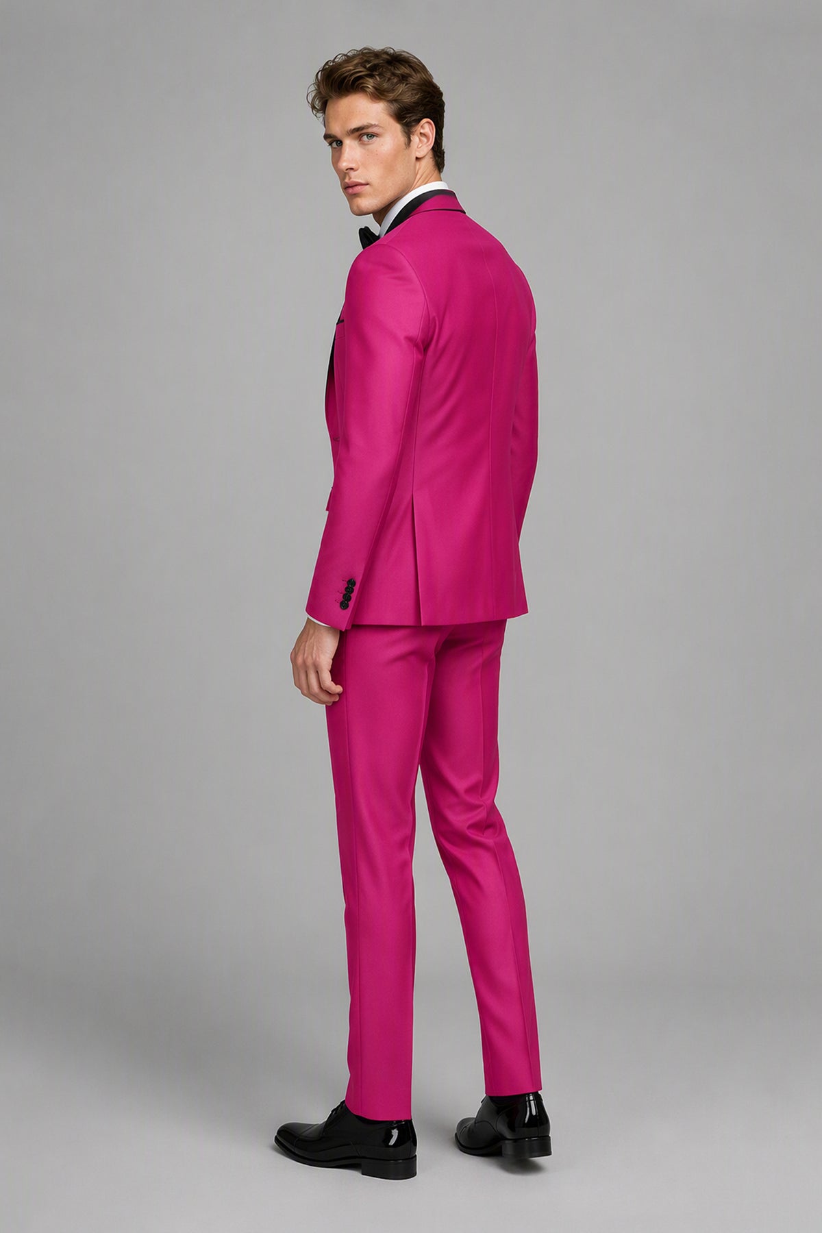 Men's Hot Pink Tuxedo 3-Piece Suit – Walking Front View | Savile GA0179