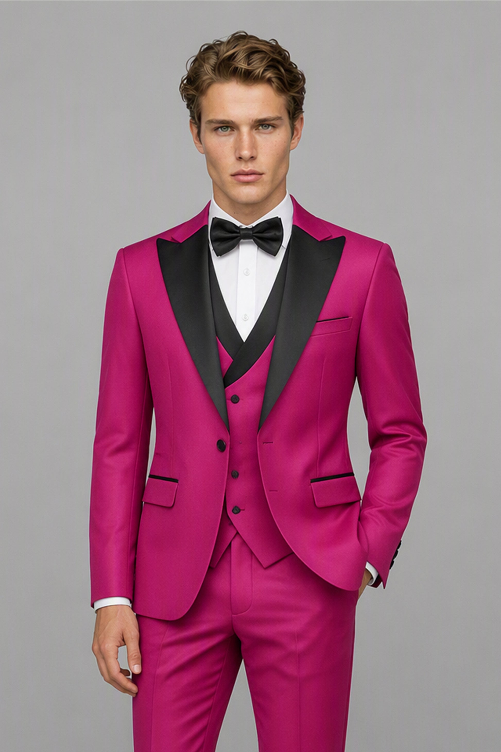 Men's Hot Pink Tuxedo 3-Piece Suit – Back View | Savile GA0179