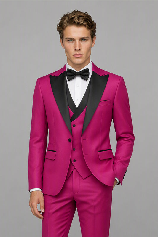 Men's Hot Pink Tuxedo 3-Piece Suit – Back View | Savile GA0179