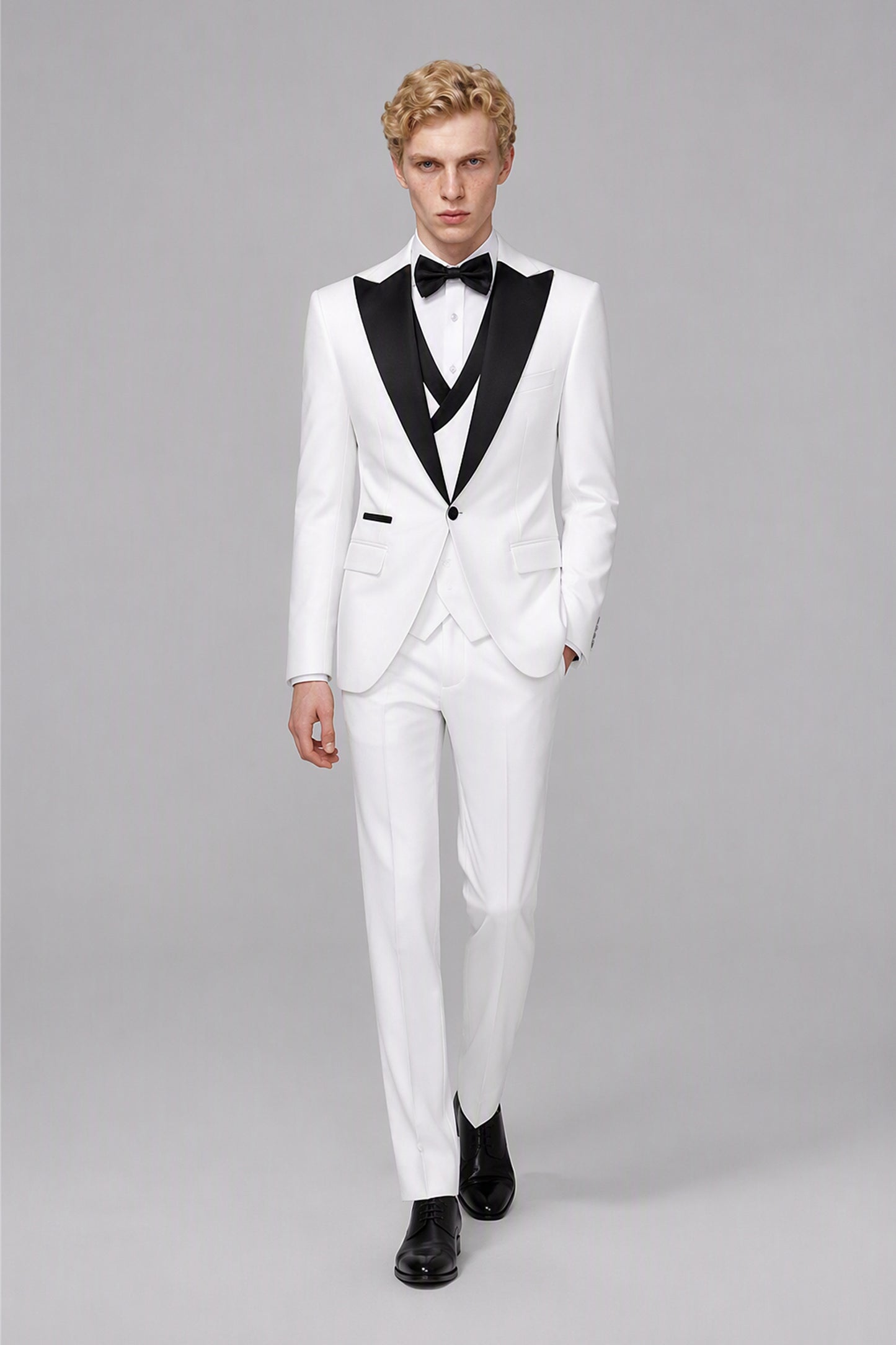 Men's White Tuxedo 3-Piece Suit – Front Close-Up View | Savile GA0179