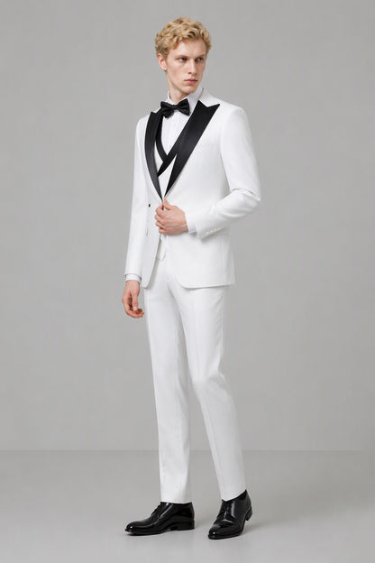Men's White Tuxedo 3-Piece Suit – Full Body Walking View | Savile GA0179