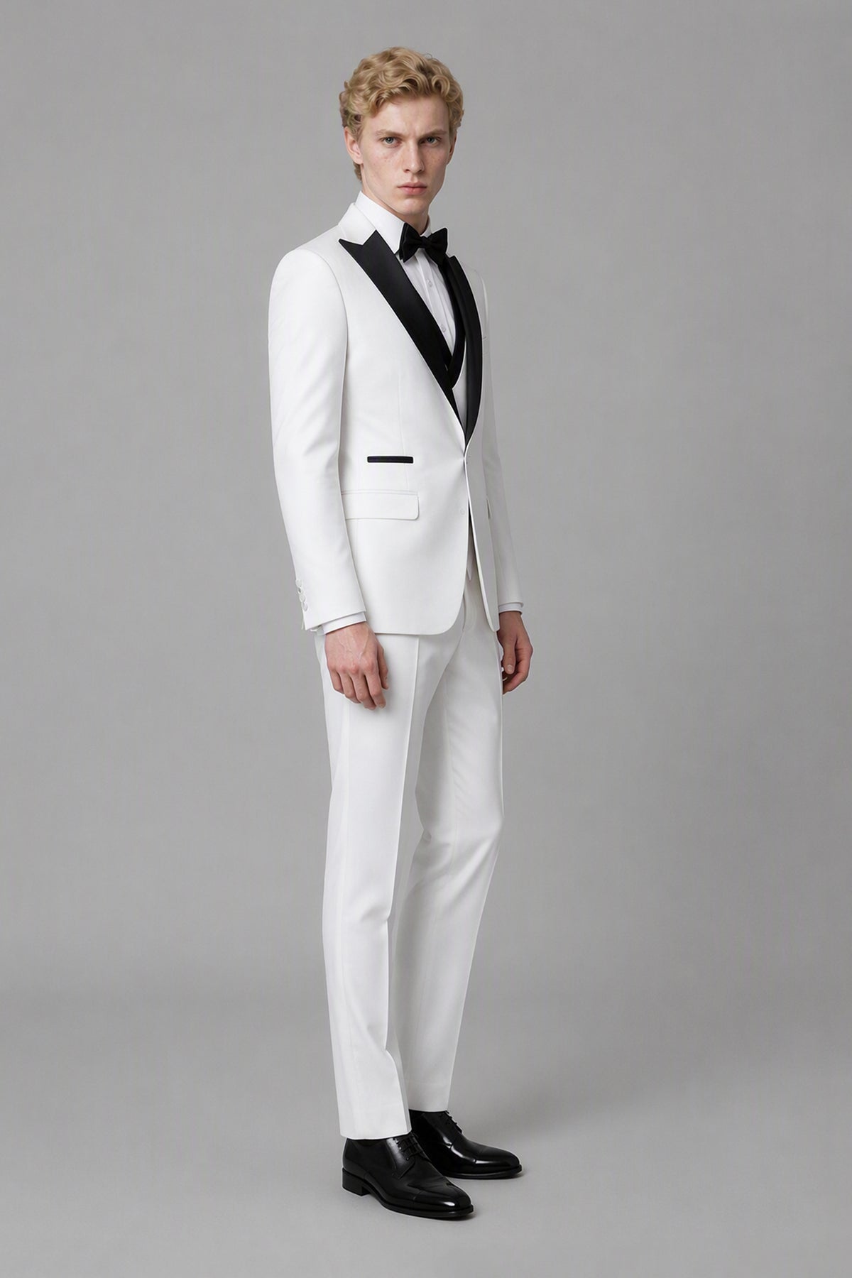 Men's White Tuxedo 3-Piece Suit – 3/4 Front Open View | Savile GA0179