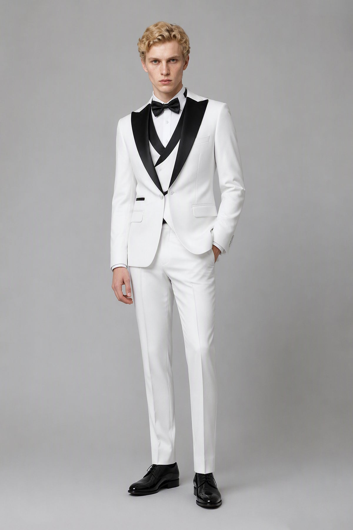 Men's White Tuxedo 3-Piece Suit – Side View | Savile GA0179