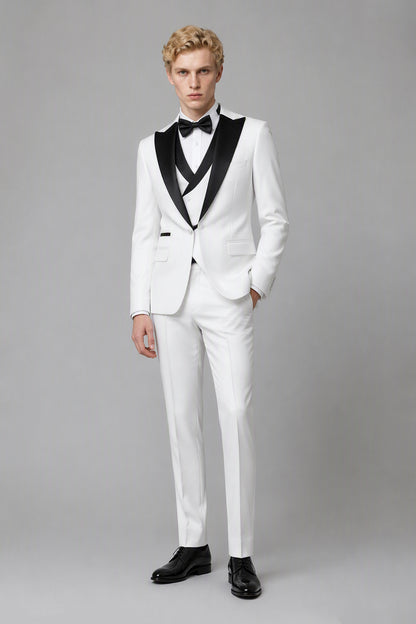 Men's White Tuxedo 3-Piece Suit – Side View | Savile GA0179