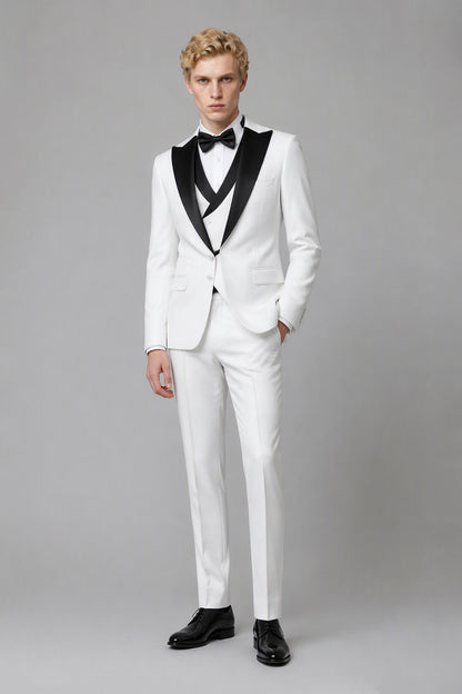 Men's White Tuxedo 3-Piece Suit | Blazer, Vest & Trousers