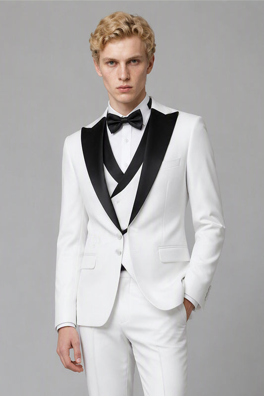 Men's White Tuxedo 3-Piece Suit | Blazer, Vest & Trousers