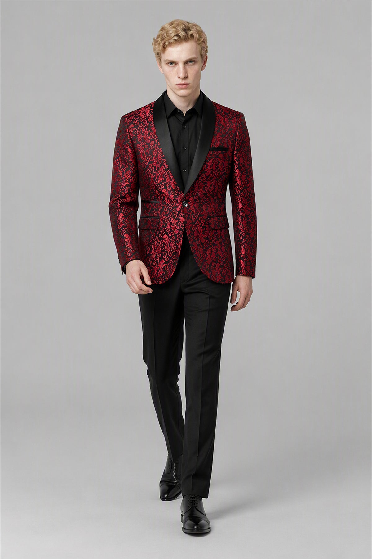 Men's Burgundy Jacquard Tuxedo 2-Piece Suit | Blazer & Trousers