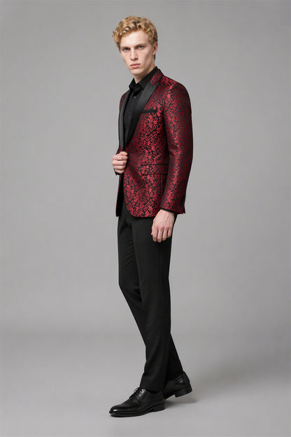 Men's Burgundy Jacquard Tuxedo 2-Piece Suit – Back View | Savile GA0180