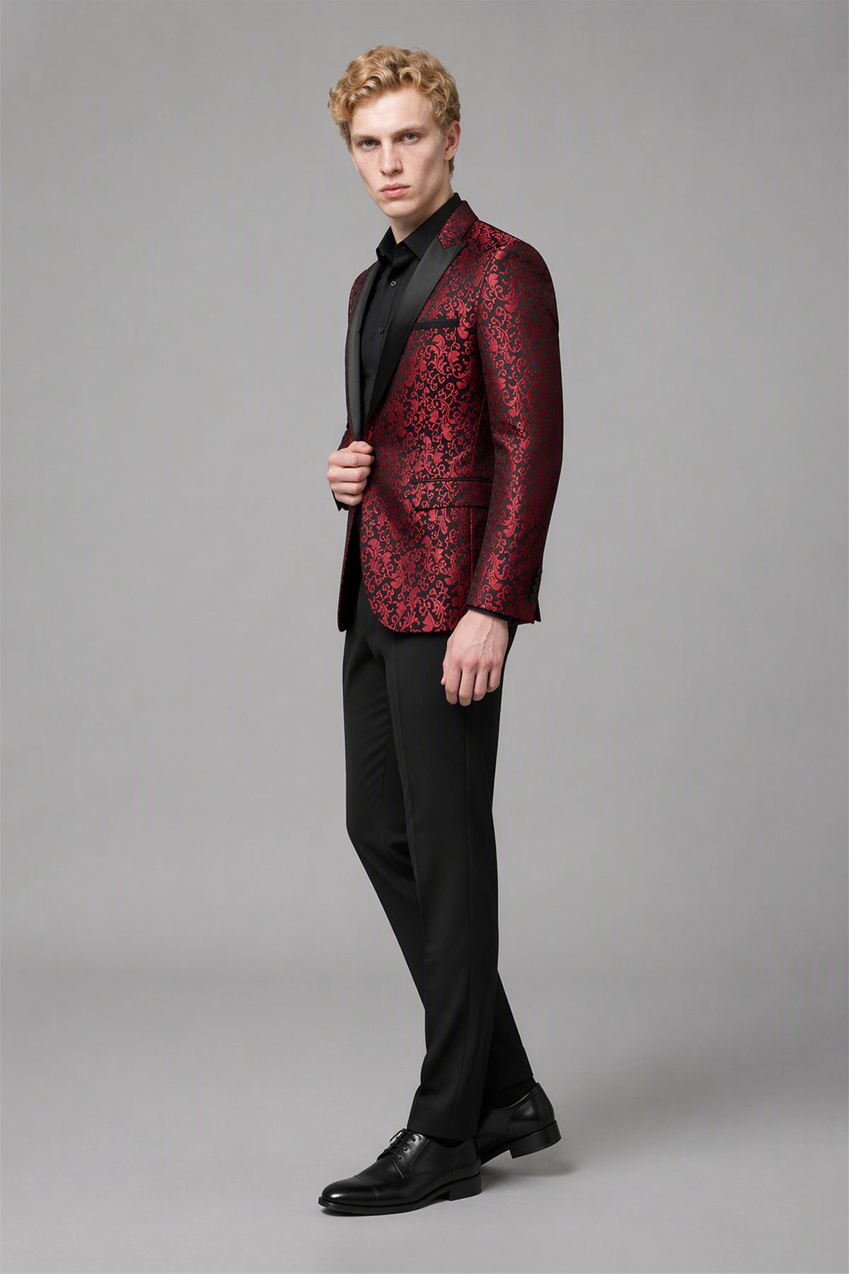 Men's Burgundy Jacquard Tuxedo 2-Piece Suit | Blazer & Trousers