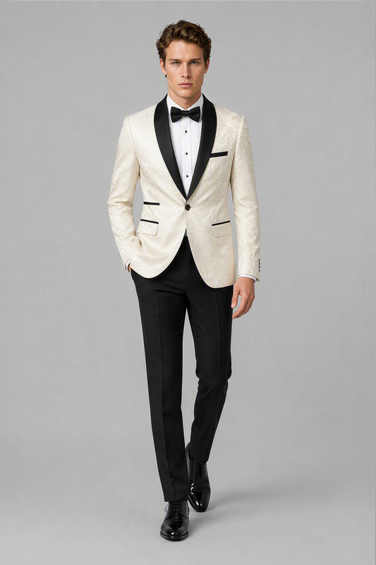 Men's Ivory Jacquard Tuxedo 2-Piece Suit | Blazer & Trousers