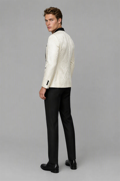 Men's Ivory Jacquard Tuxedo 2-Piece Suit – Full Body Front Standing View | Savile GA0180