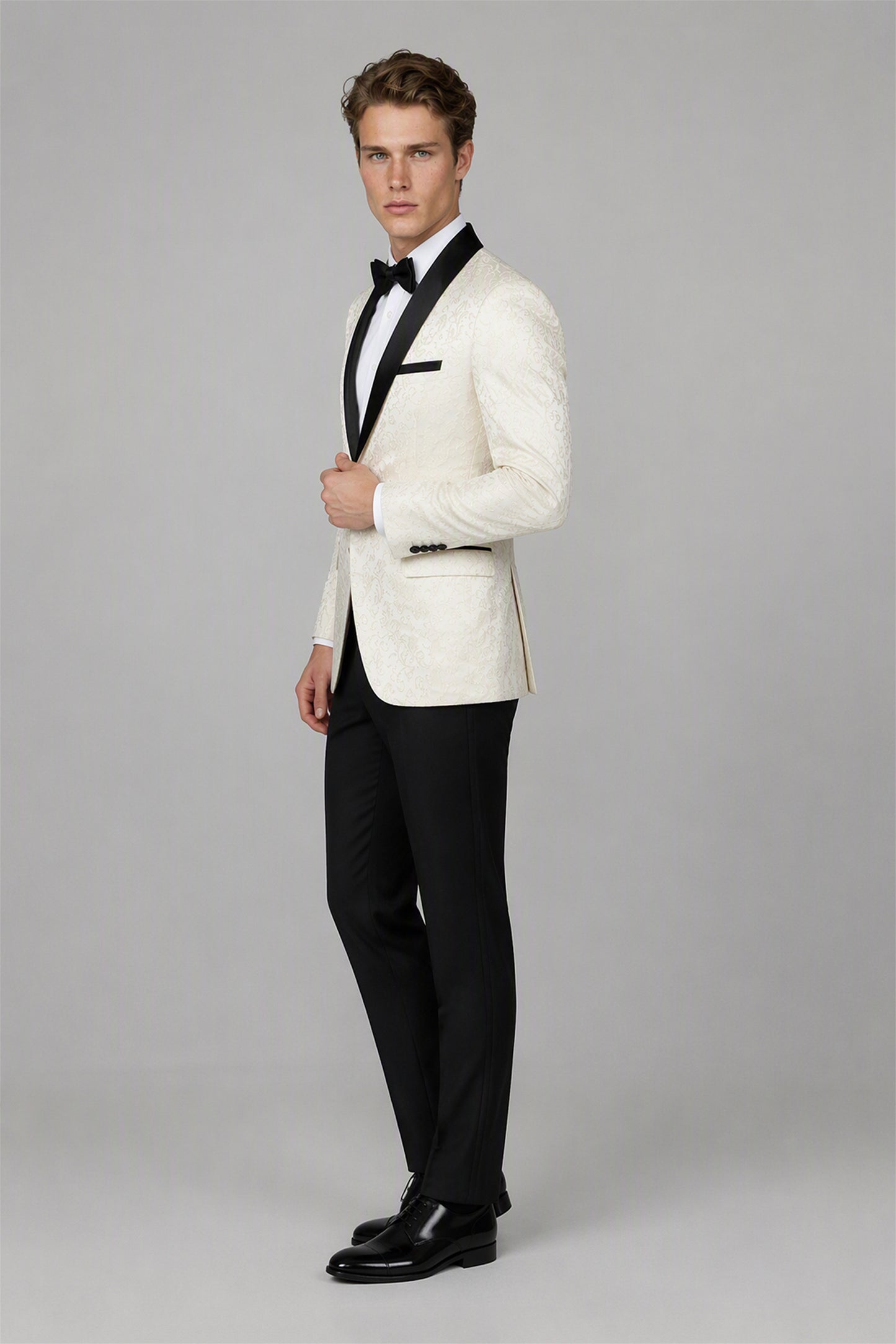 Men's Ivory Jacquard Tuxedo 2-Piece Suit – Back View | Savile GA0180