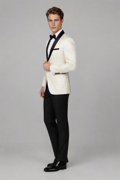 Men's Ivory Jacquard Tuxedo 2-Piece Suit – Back View | Savile GA0180