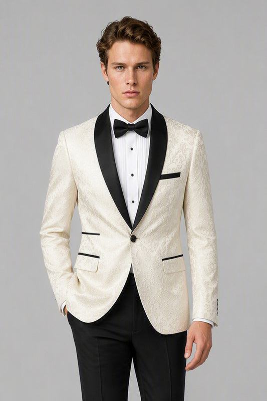 Men's Ivory Jacquard Tuxedo 2-Piece Suit | Blazer & Trousers