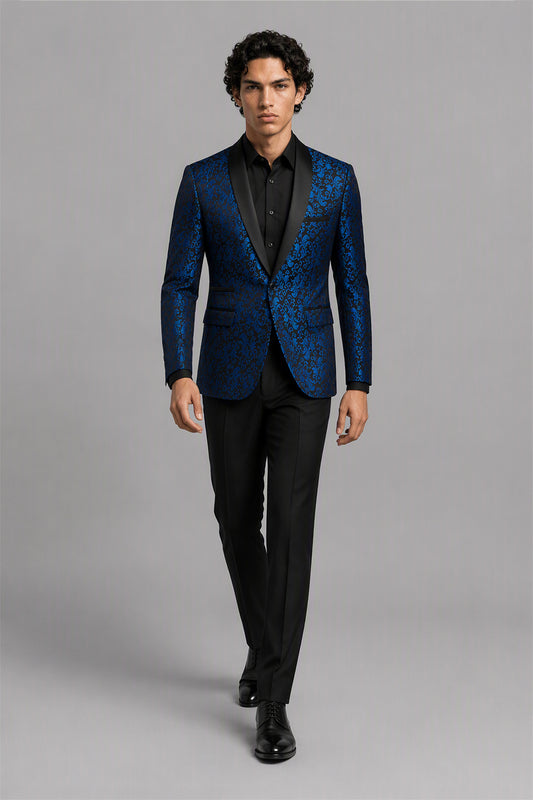 Men's Royal Blue Jacquard Tuxedo 2-Piece Suit | Blazer & Trousers