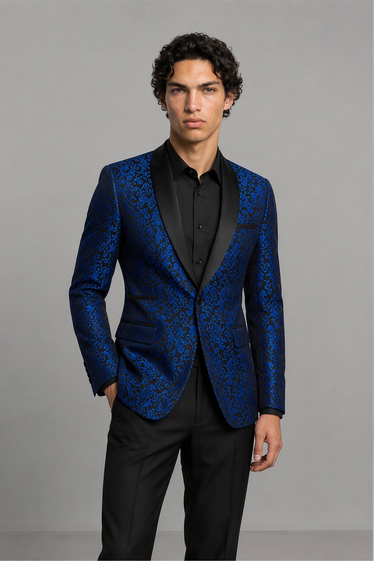 Men's Royal Blue Jacquard Tuxedo 2-Piece Suit | Blazer & Trousers