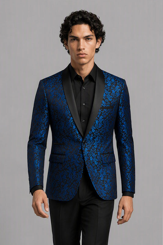 Men's Royal Blue Jacquard Tuxedo 2-Piece Suit | Blazer & Trousers