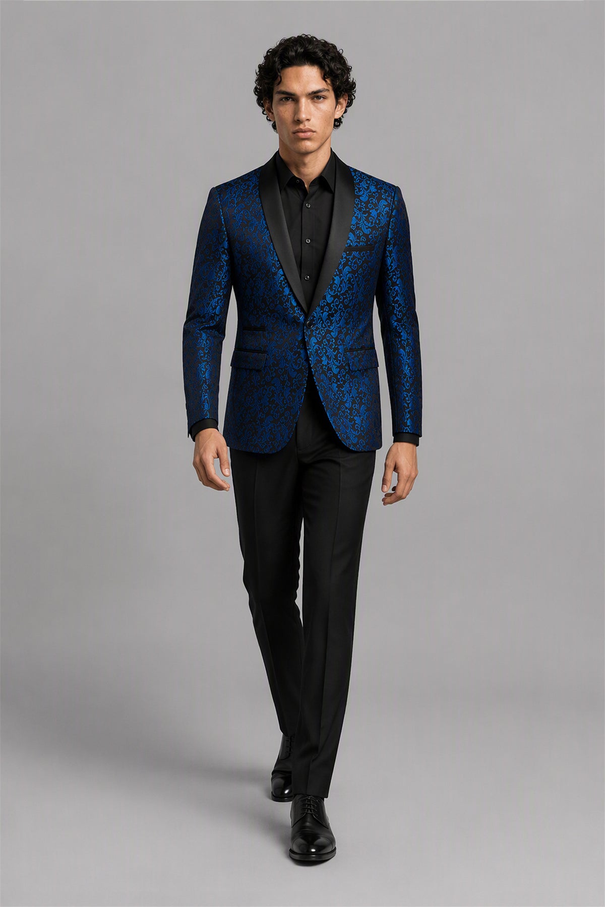 Men's Royal Blue Jacquard Tuxedo 2-Piece Suit – Front Close-Up View | Savile GA0180