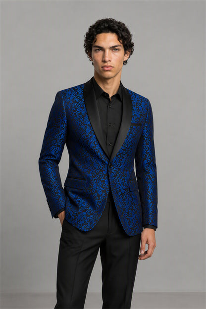 Men's Royal Blue Jacquard Tuxedo 2-Piece Suit – Full Body Walking View | Savile GA0180