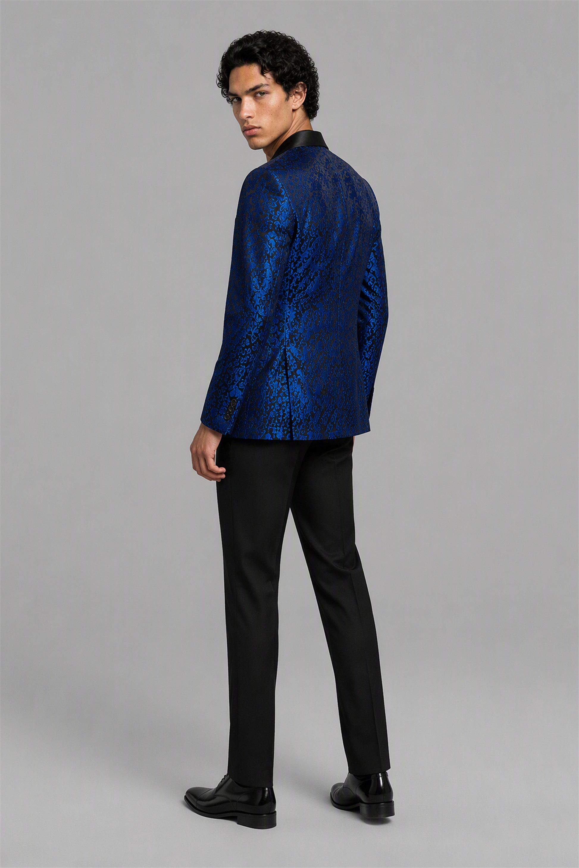 Men's Royal Blue Jacquard Tuxedo 2-Piece Suit – Full Body Front Standing View | Savile GA0180