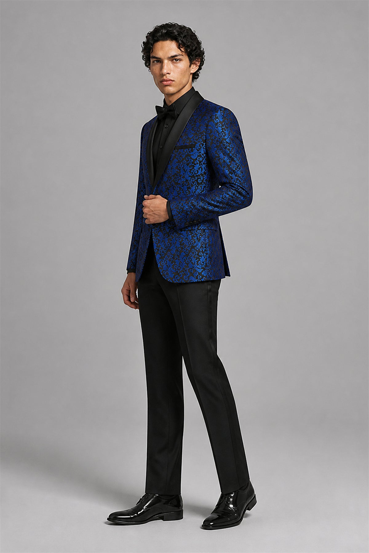 Men's Royal Blue Jacquard Tuxedo 2-Piece Suit – Back View | Savile GA0180