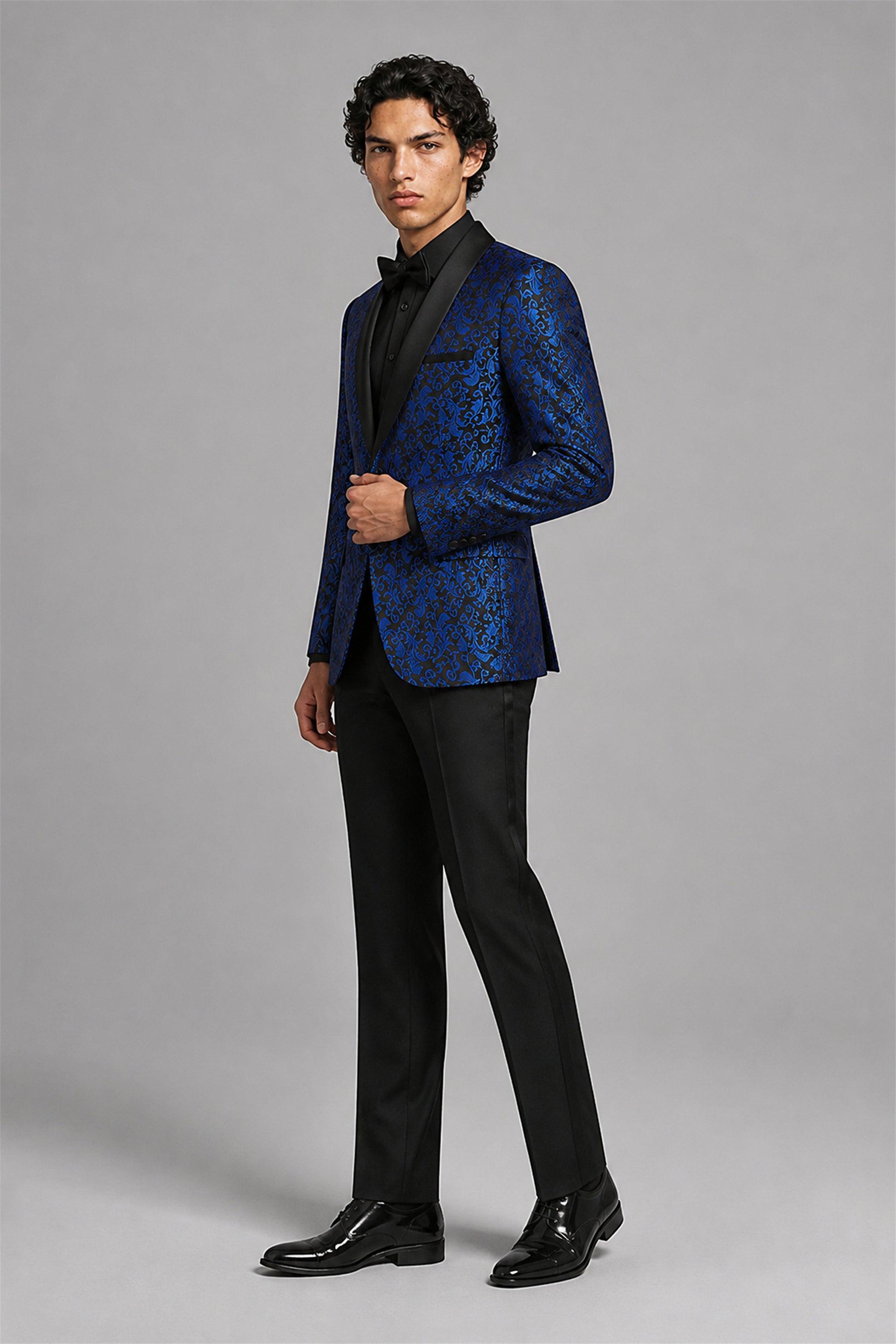 Men's Royal Blue Jacquard Tuxedo 2-Piece Suit – Back View | Savile GA0180