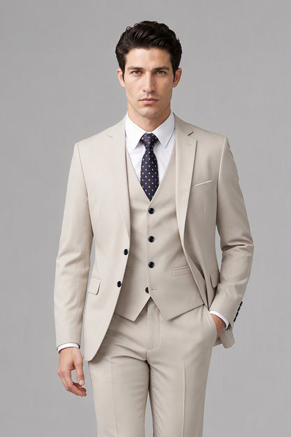 Savile Men's Beige 3-Piece Suit Set | Jacket, Vest & Trousers
