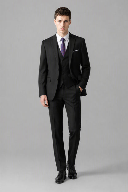 Savile Men's Black 3-Piece Suit Set | Jacket, Vest & Trousers