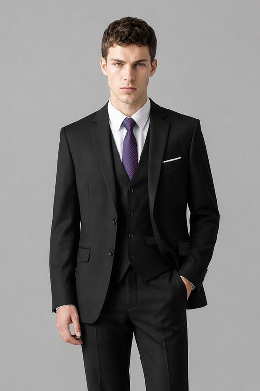 Savile Men's Black 3-Piece Suit Set | Jacket, Vest & Trousers