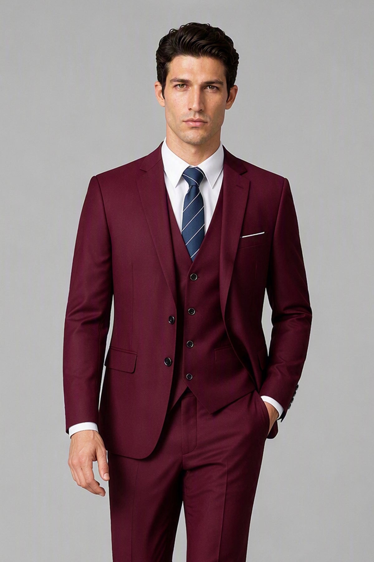 Savile Men's Burgundy 3-Piece Suit Set | Jacket, Vest & Trousers
