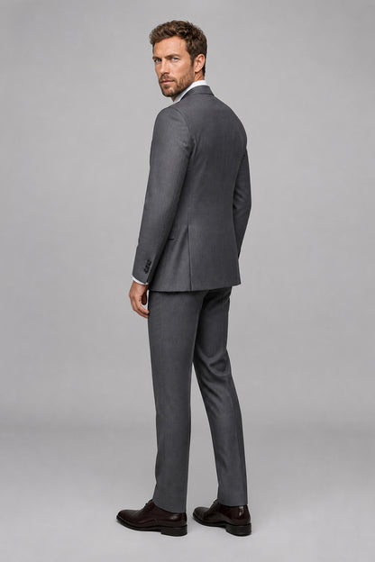 Savile Grey 3-Piece Suit Set – Full rear three-quarter view showing jacket back construction and tapered trouser fit