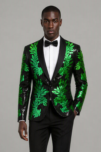 Men's Black Green Sequin Tuxedo Suit Set – Back View | Savile GA0190