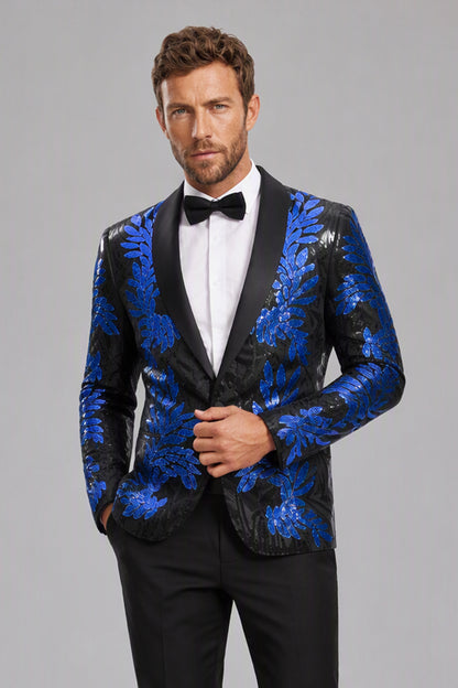 Men's Black Royal Blue Sequin Tuxedo Suit Set – Side Three-Quarter View | Savile GA0190