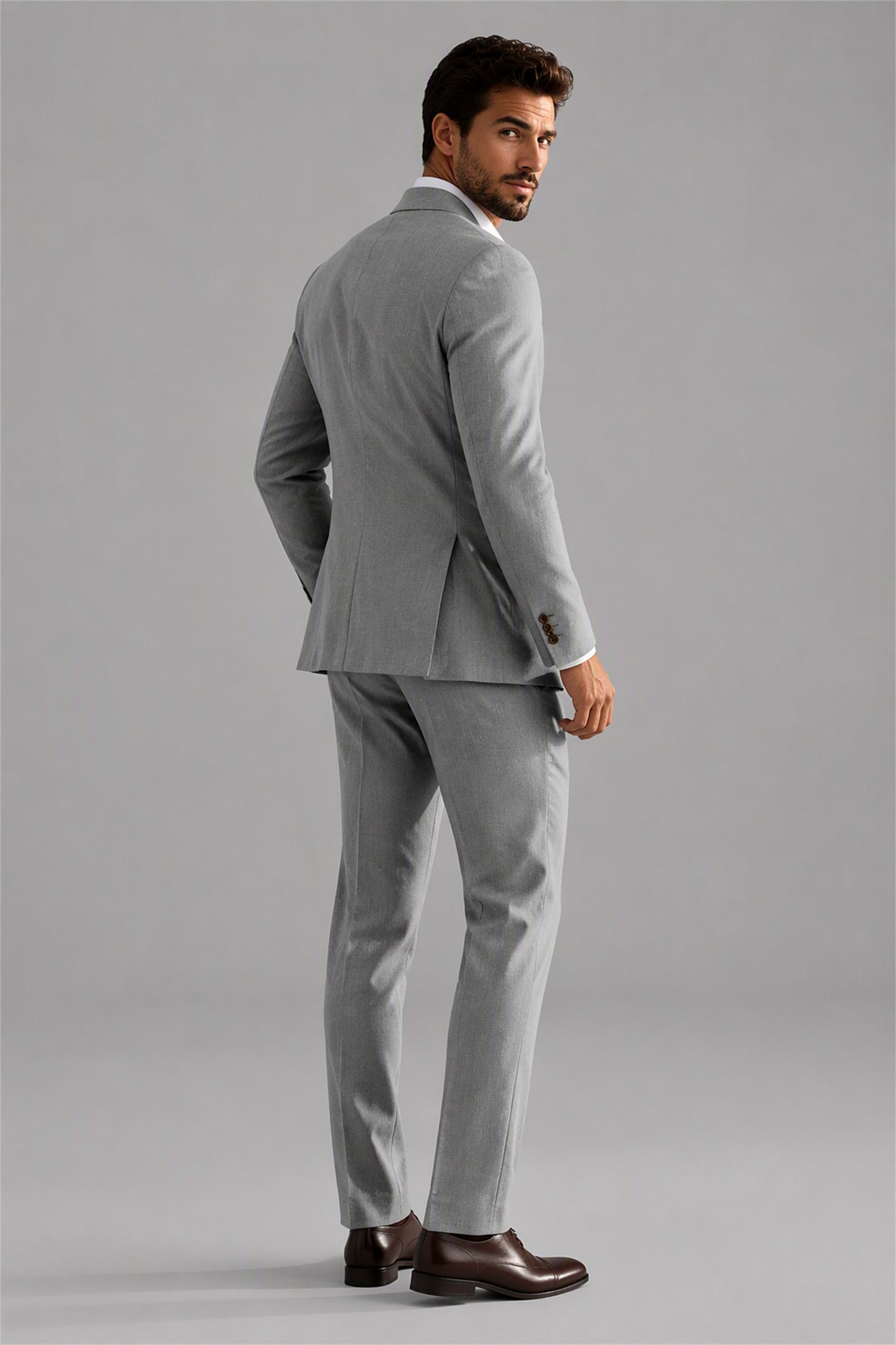 Men's Light Gray 3-Piece Suit Set – Walking Dynamic View | Savile GA0191