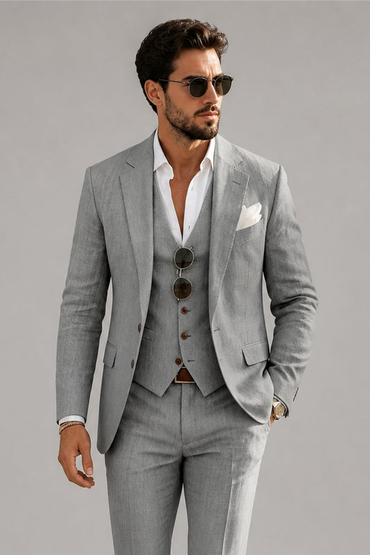 Men's Light Gray 3-Piece Suit Set – Back View | Savile GA0191