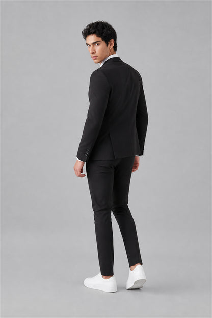 Men's All Black Slim Fit 2-Piece Suit Set – Front Full Length Hand in Pocket | Savile GA0195