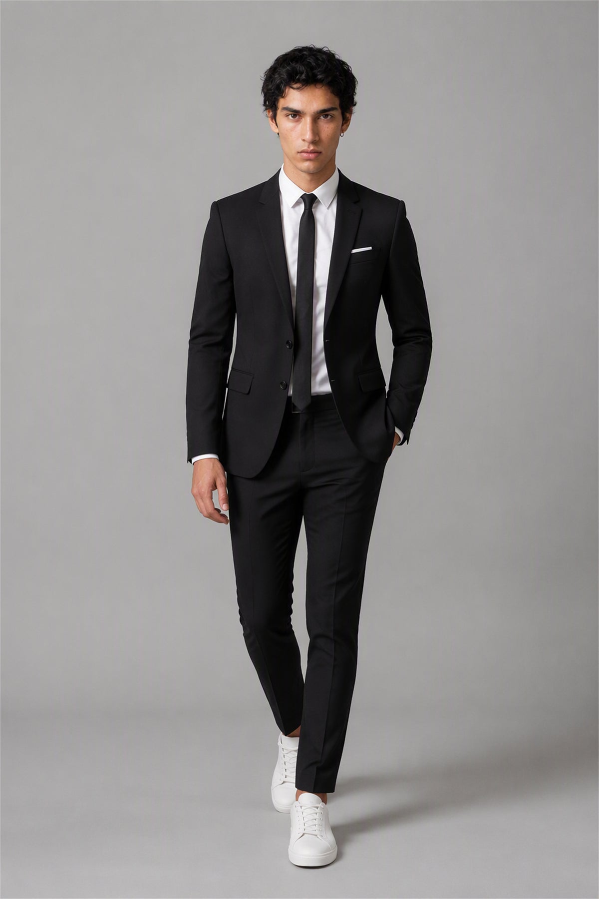 Men's All Black Slim Fit 2-Piece Suit Set – Back View | Savile GA0195