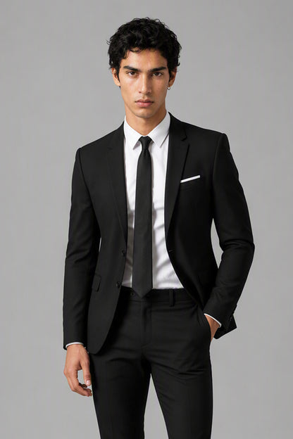 Men's All Black Slim Fit 2-Piece Suit Set – Walking Full Length | Savile GA0195