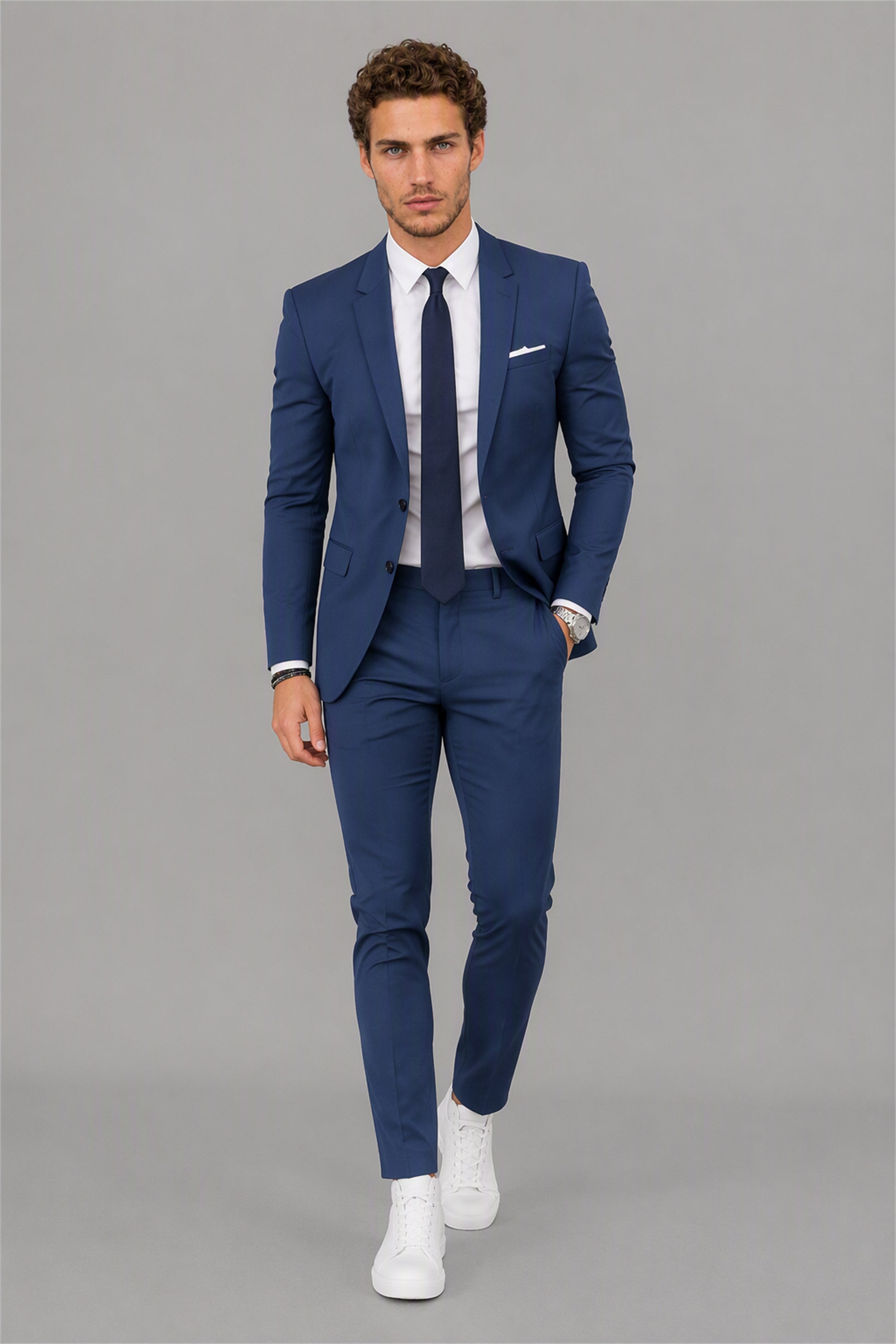 Men's Blue Slim Fit Suit Blazer – Front Upper Body Close-Up | Savile GA0195