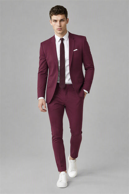 Men's Burgundy Slim Fit Suit Blazer – Front Upper Body Close-Up | Savile GA0195