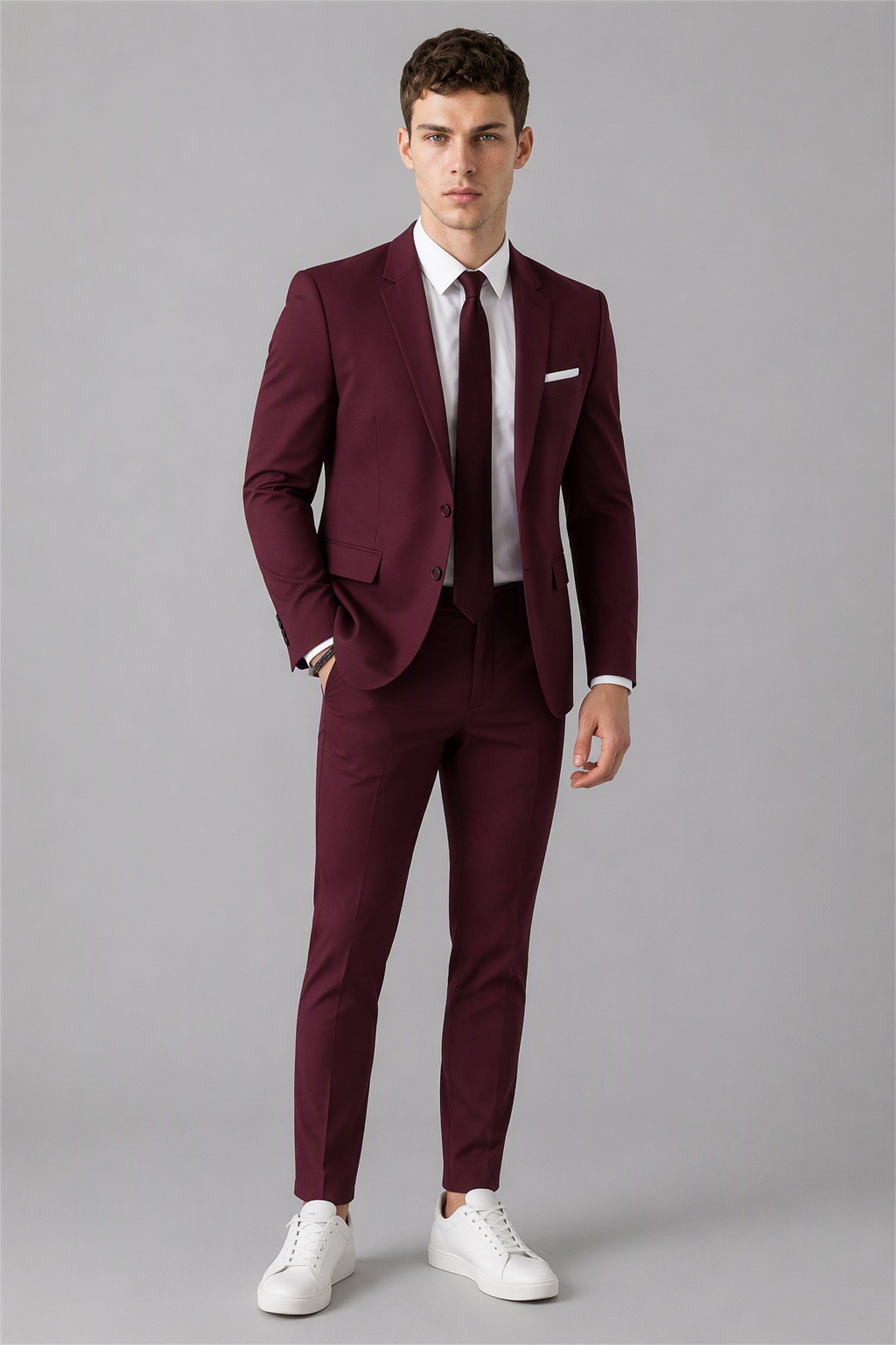 Men's Burgundy Slim Fit 2-Piece Suit Set – Walking Full Length | Savile GA0195