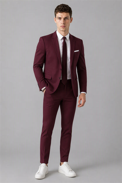 Men's Burgundy Slim Fit 2-Piece Suit Set – Walking Full Length | Savile GA0195