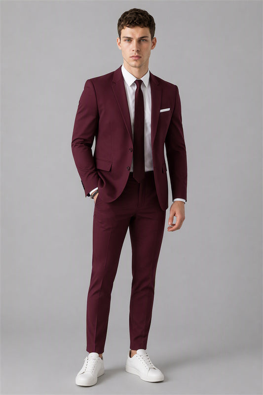 Men's Burgundy Slim Fit 2-Piece Suit Set – Walking Full Length | Savile GA0195